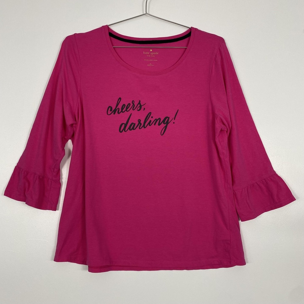 Kate Spade New York Shirt Womens XL Pink Cheers Darling 3/4 Bell Sleeve Tee